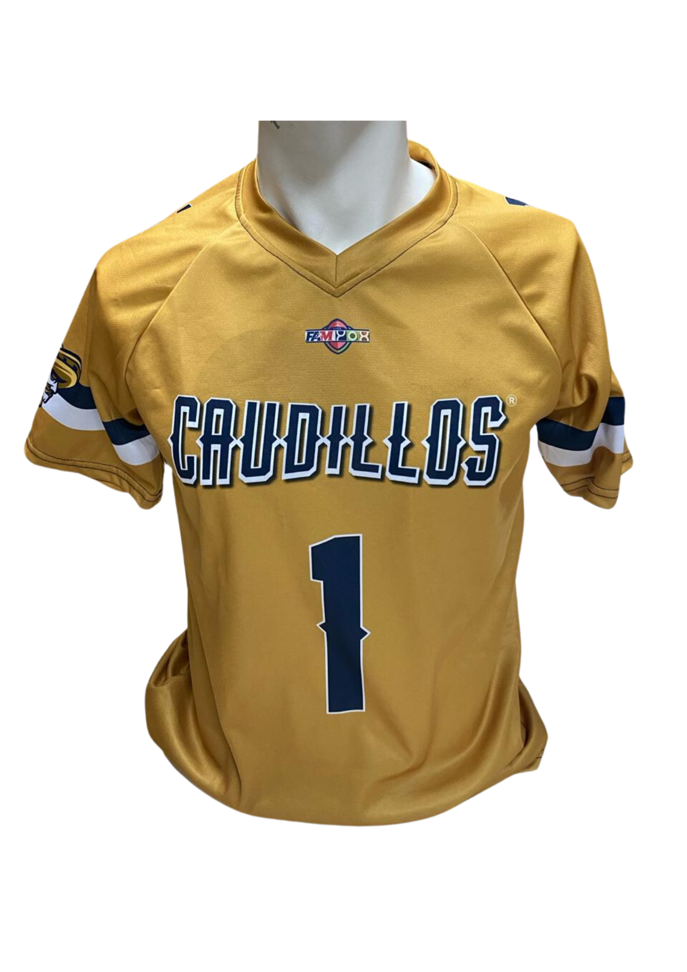 Playera dorada tipo jersey caudillos